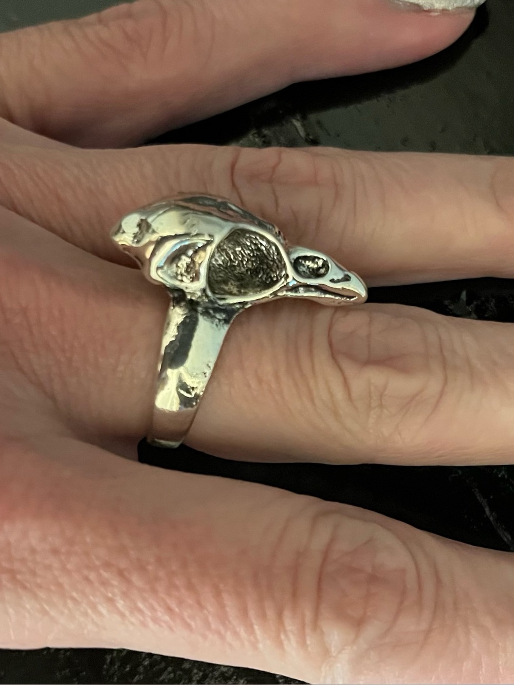 Silver Tone Raven Skull Adjustable Ring